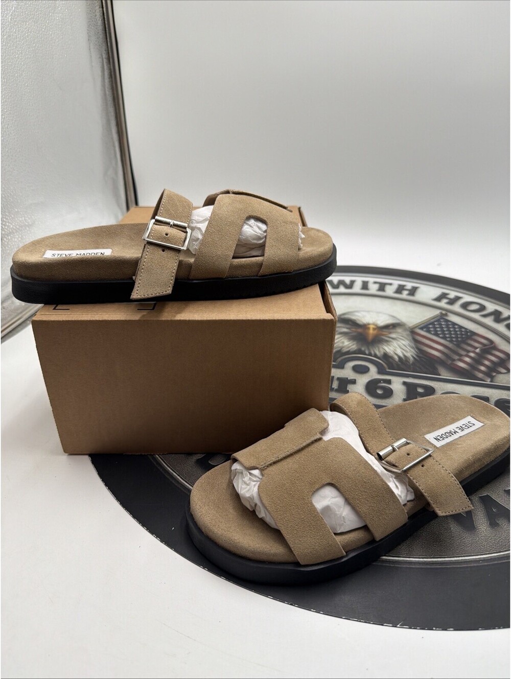Steve Madden Women's Mayhem Casual Sandals size 9.5 Taupe Suede No Box